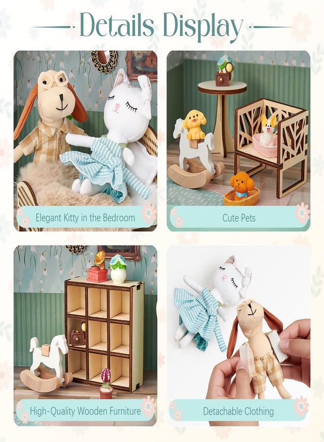TUZT Bedroom Dollhouse Suitcase - Portable Playset with 21 PCS Wooden Furniture, Adorable Animal Dolls & Pet Kennels, Fold-and-Go Design for Travel, Creative Gift for Kids 3-8 Years - Image 5